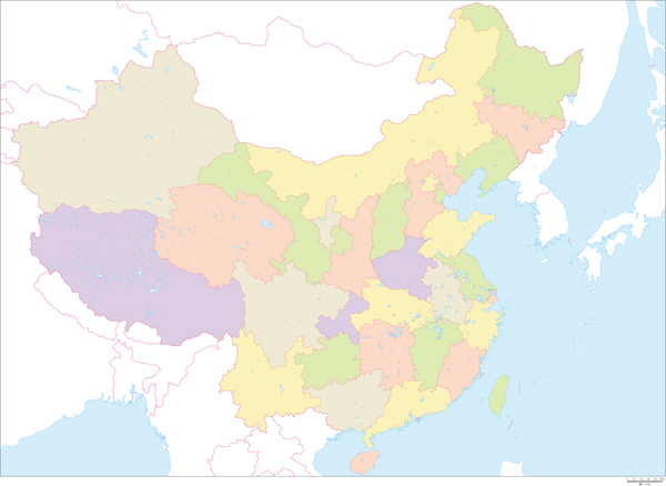 中国の省ごとに色分けされた地図