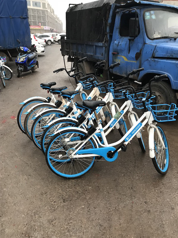綺麗に並べられた中国のシェア自転車
